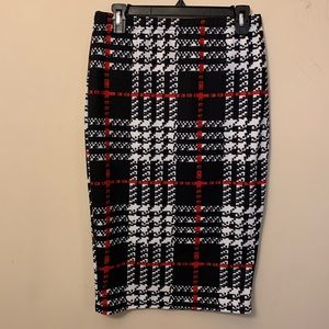 Red Black & White plaid print skirt